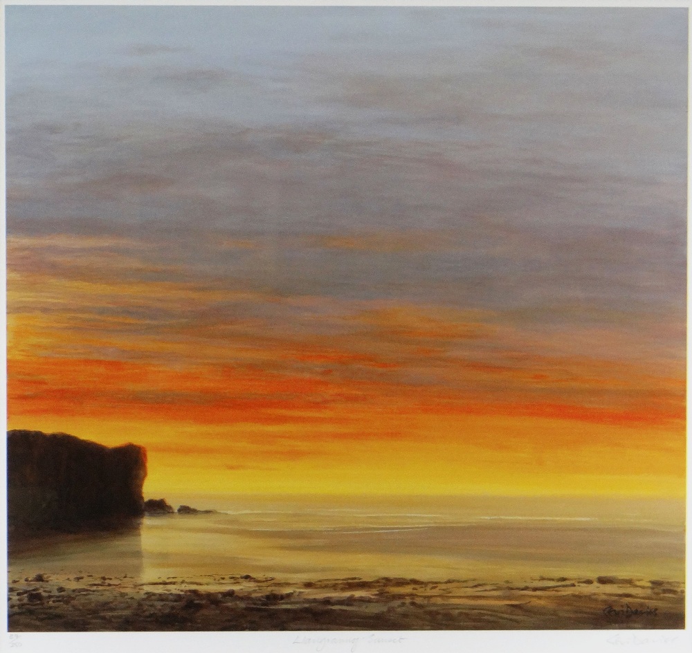 CERI AUCKLAND DAVIES limited edition (37/250) print - entitled 'Llangrannog Sunset', signed in
