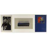 GLENYS COUR three handmade greeting card prints, framed together - semi-abstract form, each