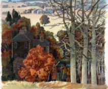 NOEL McCREADY watercolour - figures and buildings in a landscape, entitled 'Autumn Landscape