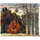 NOEL McCREADY watercolour - figures and buildings in a landscape, entitled 'Autumn Landscape