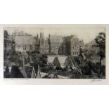 A J LAVENDER etching - Swansea Grammar School and gardens, title to mount and dated 1936, signed, 22