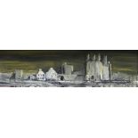 CHARLES WYATT WARREN oil on board - nighttime view, entitled 'Caernarvon Castle', signed, 13 x