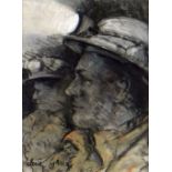 WITHDRAWN VALERIE GANZ mixed media - head and shoulders of two colliery workers with head torches,