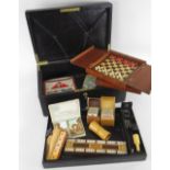 A J NEEDS & CO BOND STREET ANTIQUE LEATHER WRITING BOX the lid with yellow metal handle and