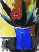 JOSEF HERMAN RA watercolour - still life, entitled verso 'Red Flower, Blue Vase', 25 x 19cms