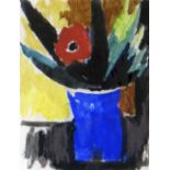 JOSEF HERMAN RA watercolour - still life, entitled verso 'Red Flower, Blue Vase', 25 x 19cms