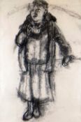 SHANI RHYS JAMES charcoal - standing figure of a female, entitled verso on Martin Tinney label '