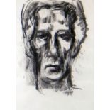 WILL ROBERTS charcoal - self portrait, entitled verso and dated 1989, signed, 40 x 28cms