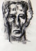 WILL ROBERTS charcoal - self portrait, entitled verso and dated 1989, signed, 40 x 28cms