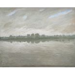 CHARLES BURTON oil on canvas - view across Cosmeston Lake, signed 'Burton '93', 60 x 75cms