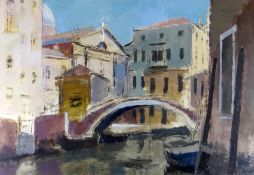 HOWARD ROBERTS mixed media - entitled on Howard Roberts Gallery label verso 'Canal in Venice',