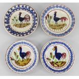 TWO PAIRS OF LLANELLY POTTERY COCKEREL TEA-PLATES, 17.5cms and 16cms diam Condition Report; crazing,