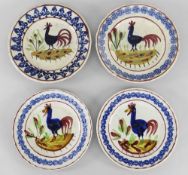 TWO PAIRS OF LLANELLY POTTERY COCKEREL TEA-PLATES, 17.5cms and 16cms diam Condition Report; crazing,