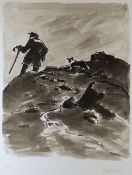 SIR KYFFIN WILLIAMS RA limited edition (27/150) print - farmer and sheepdog on mountain summit,