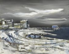 KAREL LEK oil on canvas - Beaumaris shore and waterfront under snow, signed, 39 x 49cms