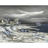 KAREL LEK oil on canvas - Beaumaris shore and waterfront under snow, signed, 39 x 49cms