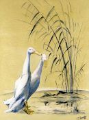 CHARLES FREDERICK TUNNICLIFFE OBE RA watercolour - study of a couple of standing Indian runner-ducks