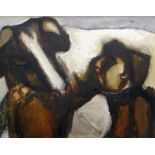 WILL ROBERTS oil on canvas - figure with cow, entitled verso on 1983 Royal Academy Summer Exhibition