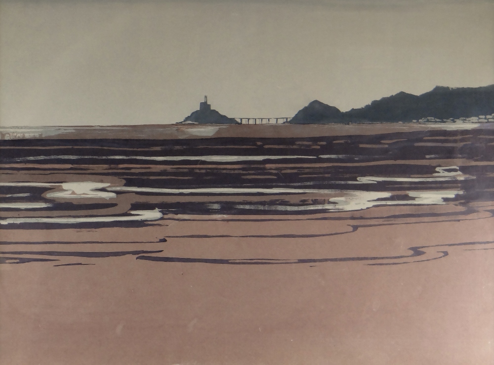 ARTHUR CHARLTON non-inscribed artist's proof lithograph - Mumbles lighthouse and pier, circa 1980-