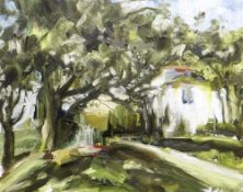 ELAINE PREECE-STANLEY oil on canvas - entitled verso 'House on a Hill', 40 x 50cms