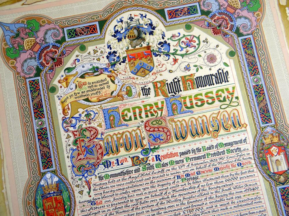 SEVEN HIGHLY DECORATIVE LATE-VICTORIAN CALLIGRAPHY & PICTORIAL CERTIFICATES ILLUSTRATED BY HAND - Image 4 of 9