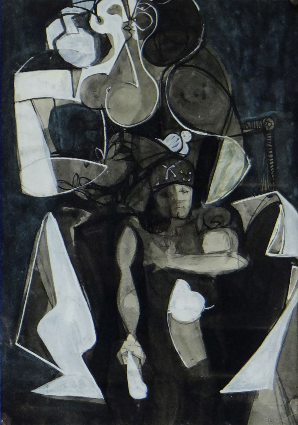 ELVET THOMAS mixed media - semi abstract figurative work, entitled verso 'Egyptian Madonna 1952', 34