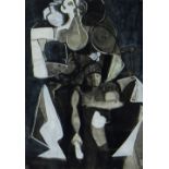 ELVET THOMAS mixed media - semi abstract figurative work, entitled verso 'Egyptian Madonna 1952', 34