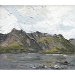 MARTIN LLEWELYN oil on canvas - view across lake towards mountains, entitled verso 'Y Garn From Llyn