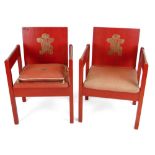 PAIR OF INVESTITURE CHAIRS TOGETHER WITH RELATED SCRAPBOOK an icon of design being the 1969 Prince