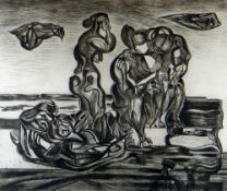 MERLYN EVANS etching - figures, entitled 'Tragic Group' dated 1949/50, 60 x 70cms Auctioneer's Note: