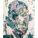 JOSH BOWE acrylic on vinyl sheet - semi-abstract portrait, entitled verso 'I've Always Found the