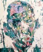 JOSH BOWE acrylic on vinyl sheet - semi-abstract portrait, entitled verso 'I've Always Found the