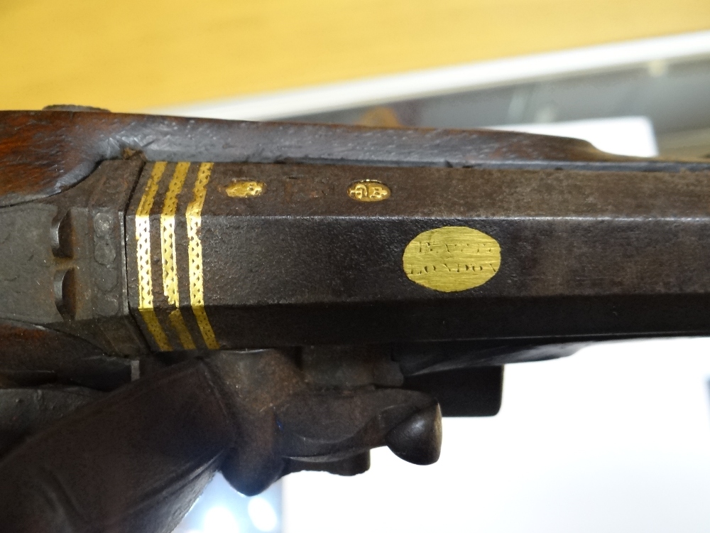 LATE 18TH / EARLY 19TH CENTURY FLINTLOCK PISTOL BY EDWARD BATE stamped maker's mark to yellow - Image 15 of 34