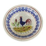 A LLANELLY POTTERY COCKEREL FRUIT BOWL, 21cms diam Condition Report: hairlines / crazing