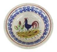 A LLANELLY POTTERY COCKEREL FRUIT BOWL, 21cms diam Condition Report: hairlines / crazing