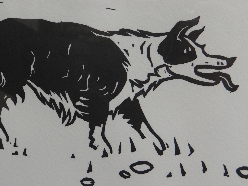 SIR KYFFIN WILLIAMS RA linocut - prowling sheep dog, signed fully in pencil, 24 x 36cms - Image 6 of 7