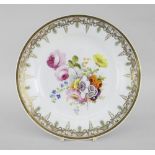 SWANSEA PORCELAIN PLATE decorated with a spray of colourful wild-flowers and roses to the the