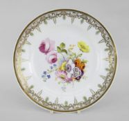 SWANSEA PORCELAIN PLATE decorated with a spray of colourful wild-flowers and roses to the the