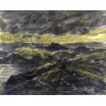 SIR KYFFIN WILLIAMS RA watercolour and pencil - stormy weather approaching mountainous landscape