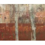 OSI RHYS OSMOND mixed media on canvas - naturalistic abstract with trees, entitled verso 'Taith Y