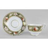 A SWANSEA PORCELAIN CUP & SAUCER decorated with stylized poppy-seed boxes, pattern No. 297,