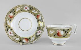 A SWANSEA PORCELAIN CUP & SAUCER decorated with stylized poppy-seed boxes, pattern No. 297,