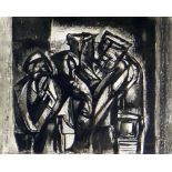 MERLYN EVANS etching - group of figures, entitled verso 'The Miners 1946', 37 x 45cms