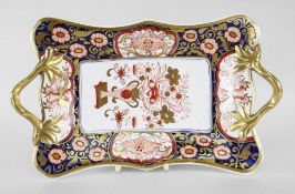 SWANSEA PORCELAIN RECTANGULAR TWIG-HANDLE DISH painted in the Imari palette, Japan pattern 'No.264',