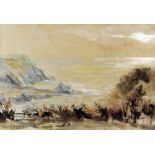 VALERIE GANZ watercolour - Gower coastal view with cliffs, signed, 25 x 36cms