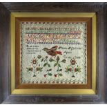 VICTORIAN WELSH WOOLWORK SAMPLER BY PHEBE H GRIFFITHS AGED 11 OF CROES GOCH with alphabets,