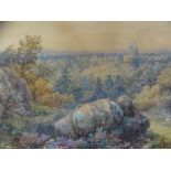 JOHN HOLDING watercolour - North Wales landscape with Penrhyn Castle ? to the background, 32 x