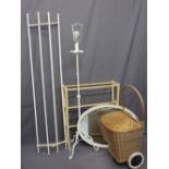 VINTAGE HOUSEHOLD ITEMS, a parcel including a ceiling linen airer, towel rail, oval wall mirror,