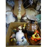 GOUDA HOLLAND VASE, chicken and rooster collectables and a selection of table lamps and shades ETC