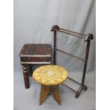 THREE OCCASIONAL FURNITURE ITEMS to include a square top Mexican type occasional table, a carved